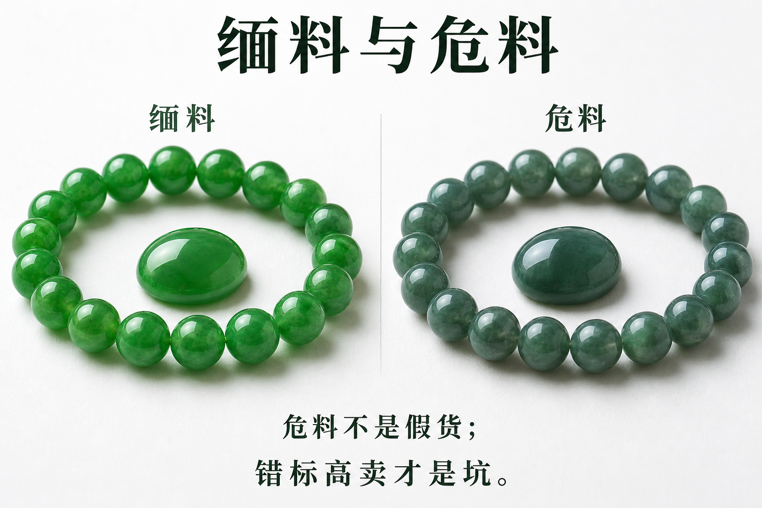 缅料与危料参考图，提示危料不是假货，错标高卖才是坑